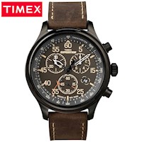 Reloj Timex Field Expedition T49905 Fecha Cronómetro Luz Indiglo Correa de Cuero Marron